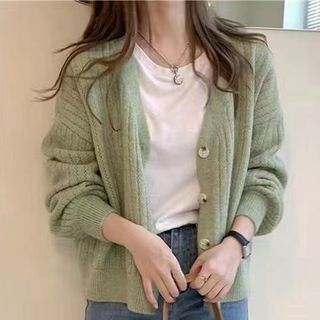 V-Neck Solid Lace Knit Sweater