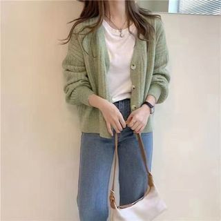 V-Neck Pointelle Knit Top