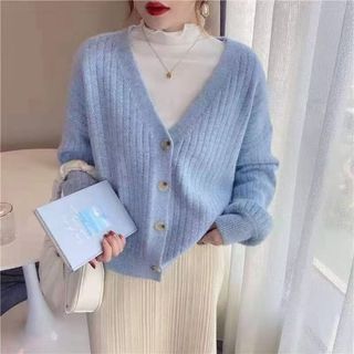 V-Neck Pointelle Knit Top