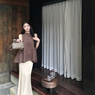 Slit Neck Tank Top with Mermaid Hem Maxi Skirt