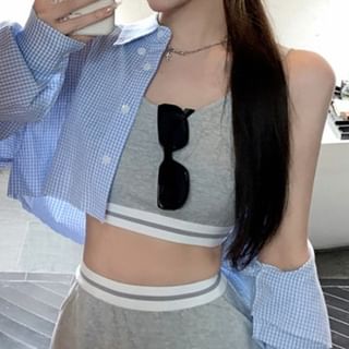 Striped Collared Crop Shirt with Tank Top and Mini Skirt