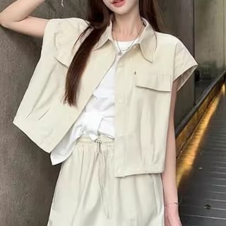 Button-Down Collared Top with Solid Flared Midi Skirt