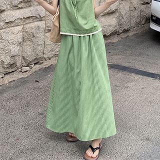Square Neck Striped Top with Flowing Maxi Skirt