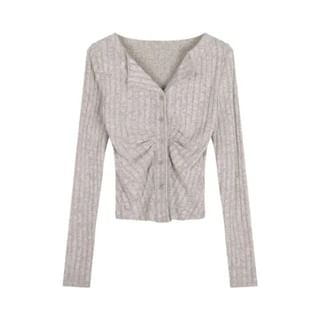 Long Sleeve Collar V-Neck Ribbed Slim Fit Knit