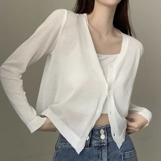 Sheer V-Neck Button-Up Cardigan