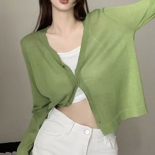 Sheer V-Neck Button-Up Cardigan