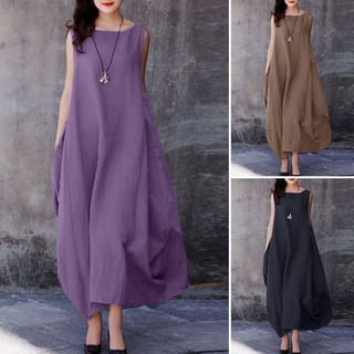 Boat Neck Sleeveless A-Line Maxi Dress