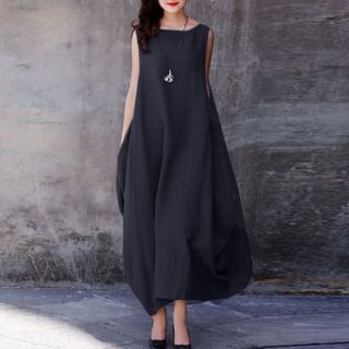 Boat Neck Sleeveless A-Line Maxi Dress