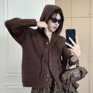 Basic Hood Cardigan Set with Leopard Mini Skirt