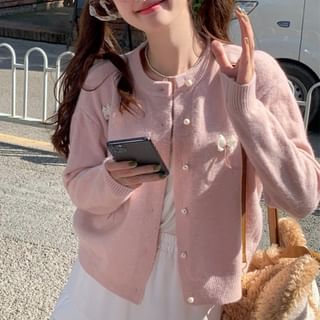 Round Neck Bowknot Detail Button Cardigan