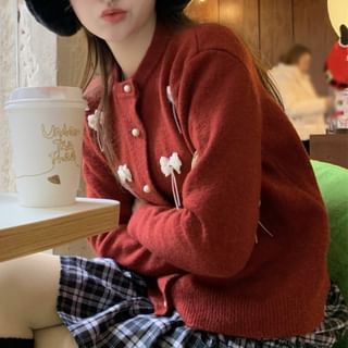 Round Neck Bowknot Detail Button Cardigan