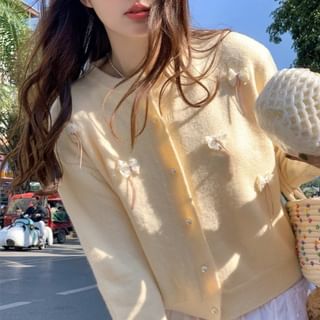 Round Neck Bowknot Detail Button Cardigan