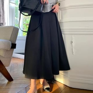 Plain Midi A-Line Suit Skirt with High Rise