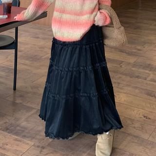 Striped Off-Shoulder Sweater and Maxi A-Line Skirt Set