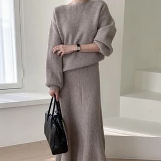 Round Neck Oversized Sweater and Midi A-Line Skirt Set