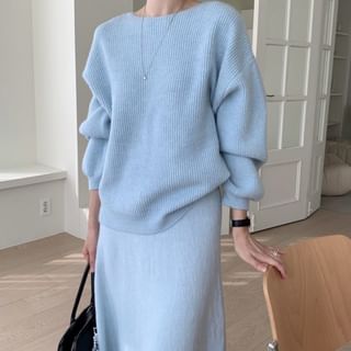 Round Neck Oversized Sweater and Midi A-Line Skirt Set