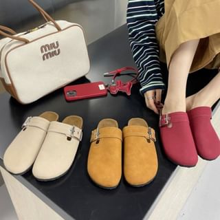 Plain Buckled Faux Suede Mules