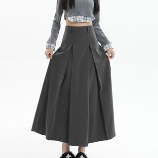 Pleated A-Line Suit Skirt - High Rise