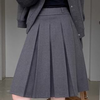 Elevated Waist Pleated Midi Skirt