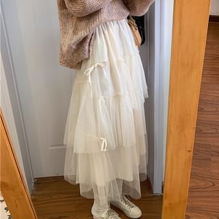 Tiered Mesh Maxi Skirt with High Waist