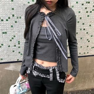 Ruffled Lace-Up Cardigan