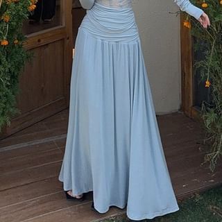 Off-Shoulder Lace Panel Crop Top & Ruched Maxi Skirt