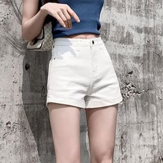 High Waist Washed Denim Wide Leg Shorts