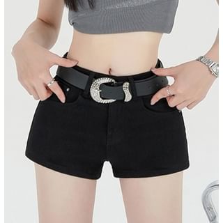 Set: Mid Rise Plain Denim Hot Pants + Belt