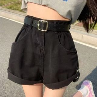 High Waist Plain Denim Wide Leg Shorts