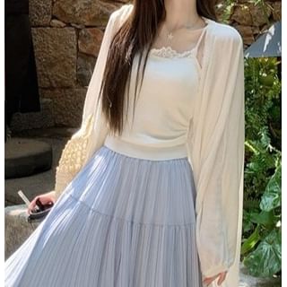 Lace Cami Top with Midi Skirt and Cardigan Set