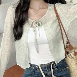 Lettuce Edge V-Neck Sheer Crop Cardigan