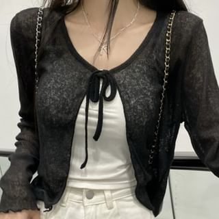 Lettuce Edge V-Neck Sheer Crop Cardigan