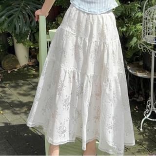 Halter Mock Two Piece Top and Tiered Lace Maxi Skirt