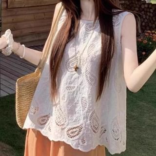 Round Neck Lace Top and Ruffle Wide Leg Pants
