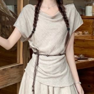 Cowl Neck Tee & Maxi Skirt with Belt Set