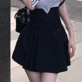 Sailor Collar Pinstripe Blouse & Pleated Mini Skirt Set
