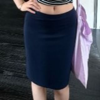 Strappy Scoop-Neck Striped Camisole with High-Waisted Pencil Skirt