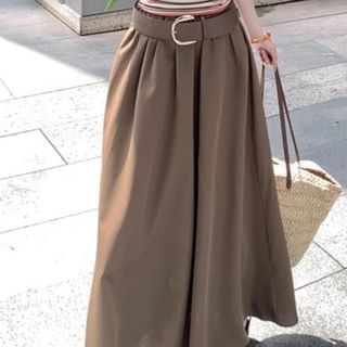 Striped Fitted Tube Top with Midi A-Line Skirt and Belt