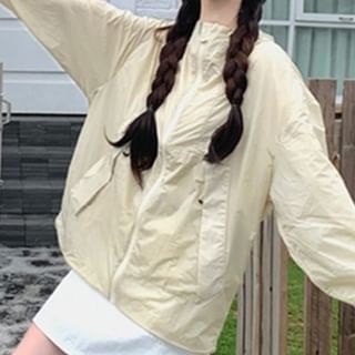 Hooded Zip-Front Stand-Collar Plain Windbreaker