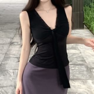 V-Neck Sleeveless Tie-Up Top and High-Rise Maxi Pencil Skirt