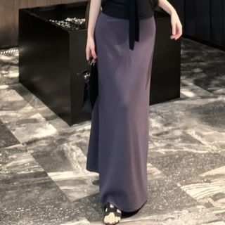 V-Neck Sleeveless Tie-Up Top and High-Rise Maxi Pencil Skirt
