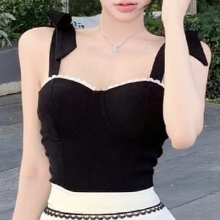 Lace Trim Shoulder Tie Camisole Top and Midi Pencil Skirt