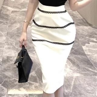 Lace Trim Shoulder Tie Camisole Top and Midi Pencil Skirt