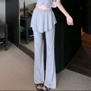 Mock Two-Piece Lace-Paneled Halter Tee & Bootcut Overlay Pants