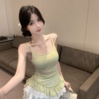 Scoop Neck Lace Camisole Top and Mini A-Line Skirt