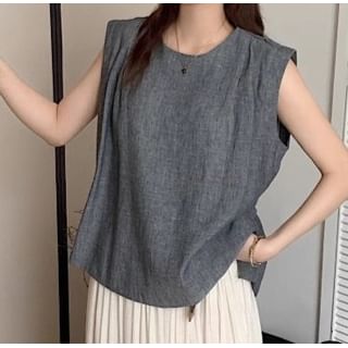 Round-Neck Sleeveless Plain Top