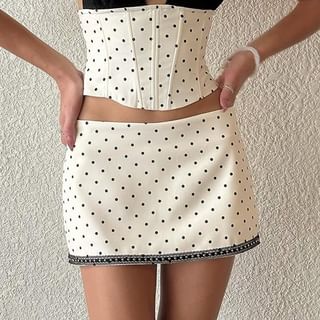 Dotted Sleeveless Corset Crop Top & Mini Skirt