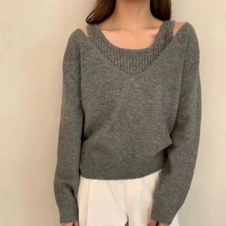 Ribbed Knit Tank & V-Neck Sweater Set