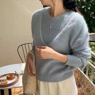 Ribbed Knit Tank & V-Neck Sweater Set