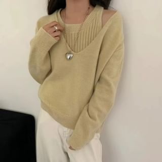 Ribbed Knit Tank & V-Neck Sweater Set